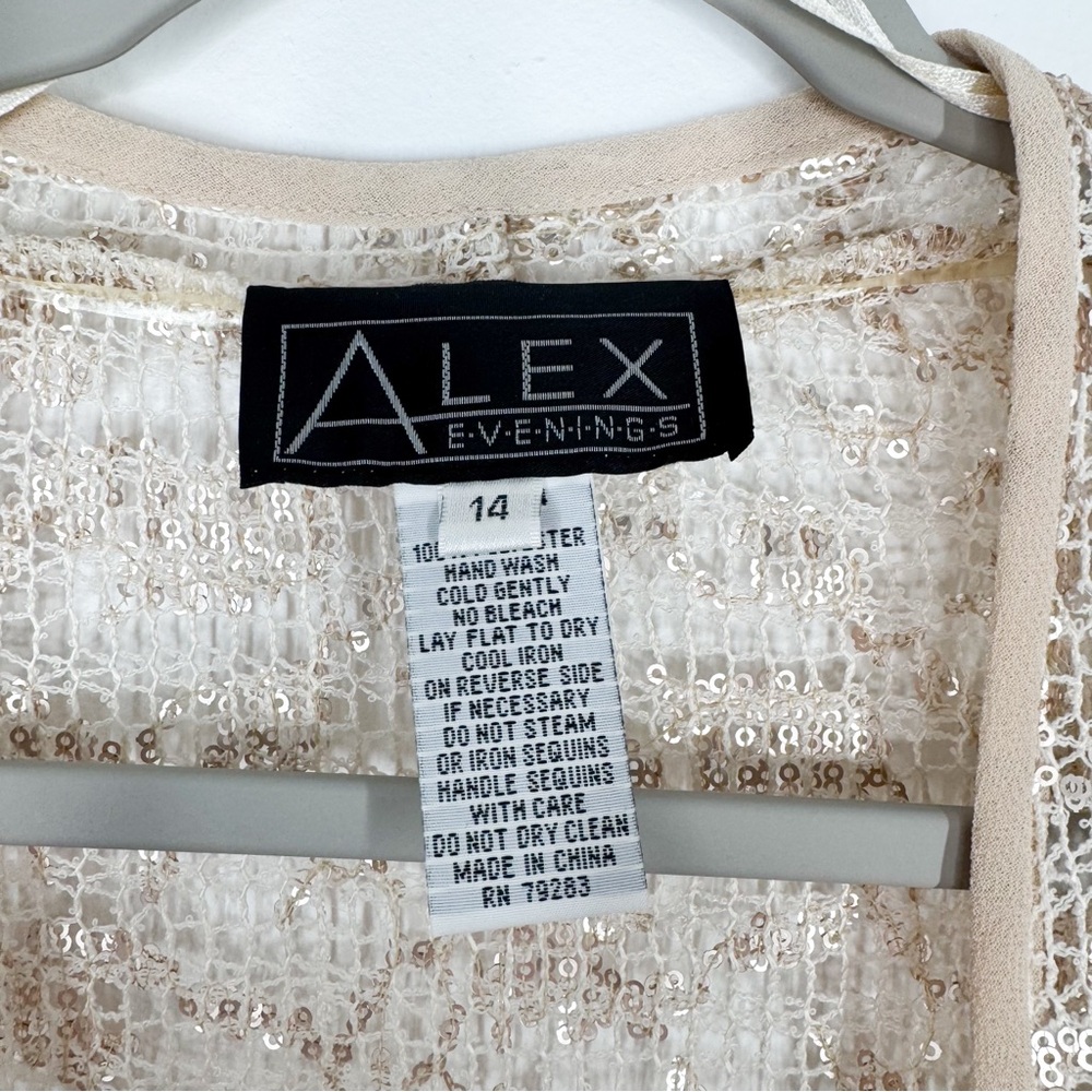 NWT Alex Evenings Champagne Cream Tank Dress w/ Lace Sequin Cardigan Women’s 14 - Picture 10 of 13
